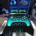 Erosebridal Ombre Art Honeycomb Gaming Consoles Bedding Set Teal Neon Lights Game Consoles King Size Comforter Set Geometry Hexagon Beehive Duvet Insert Gamer Room Decor for Boys by Erosebridal