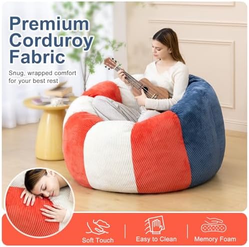 Giant Bean Bag Chair for Adults, Shredded Foam Floor Lounge Chair with Arms | Colorful corduroy, roomy comfort for living rooms, bedrooms, reading nooks, gaming rooms, movie nights, and time with pets - Image 6