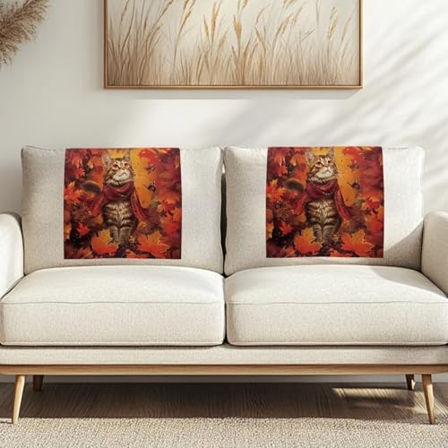 Recliner Headrest Protector 26x16 Inch - Durable Polyester Cover, Water-Resistant & Breathable with Anti-Slip Base, Easy-Install Includes Nails Thanksgiving Cute Cat Print - Image 2