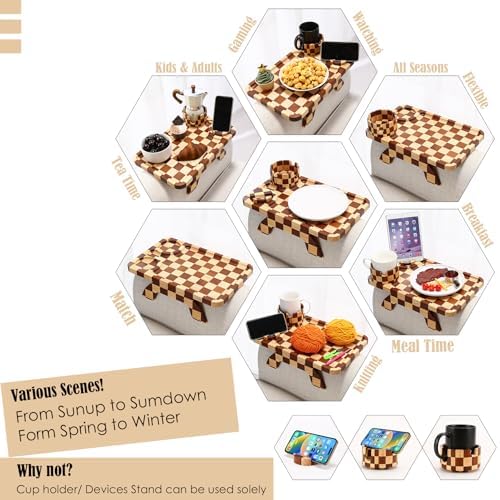 Nnewvante Checkerboard Couch Armrest Table, 3 in 1 Clip-on Table Rubberwood - Image 3