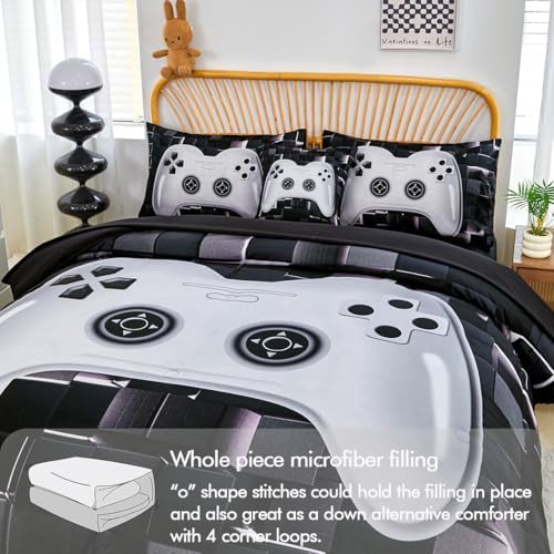 PERFEMET Boys Bedding Set Full Size 6-Piece Video Game Kids Bed in A Bag with Sheets Soft Comfy Black and White Game Console Comforter Set for Teen Girls(White, Full) - Image 6