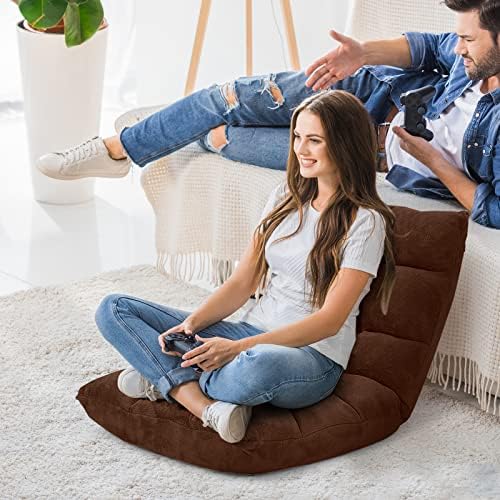 COSTWAY Adjustable Floor Chair, Video Gaming Chairs with Back Support, Alloy Steel Frame, Soft Coral Fleece, Lazy Sofa Lounge for Reading Living Room Recliner for Adults Kids, Brown - Image 4