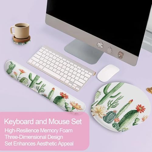 Cactus Succulent Greenery Flower Keyboard Wrist Rest Pad and Mouse Pad Wrist Support Set,3-in-1 Ergonomic Mouse Pad with Non-Slip Rubber Base for Home Office Game Computers Desk, - Image 3