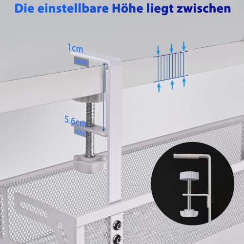 Under Desk Cable Management Tray Small – Clamp-Mounted Wire Organizer & Cord Management Under Desk Holder, No-Drill Metal Cable Tray for Home Office (White) - Image 2