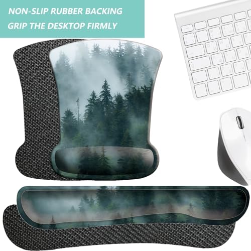 Keyboard Wrist Rest Pad Mouse Pad with Wrist Support Set of 3, Gaming Mousepad with Non-Slip Rubber Base, Ergonomic Memory Foam Mouse Cushion Support for Home Office Laptop Computer, Forest - Image 4