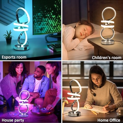 EIDISUNY RGB Spiral Table Lamp, Modern LED Table Lamp, Chrome Cool Bedside Lamps, 7 Colors & 10 Light Modes Touch Dimmable LED Nightstand Lamp with USB/Type C for Bedroom, Living Room,Silver - Image 6