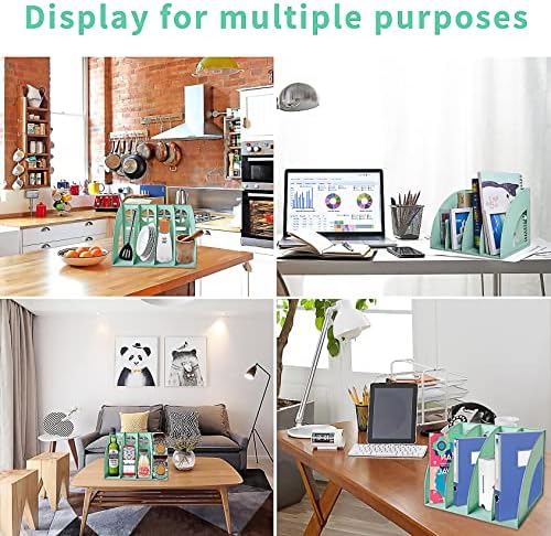 SAYEEC Sturdy Magazine Holder 4 Compartments Plastic Desktop File Organizer File Dividers Office Organizer Storage Document Magaizne Rack Display Box (Green) - Image 4