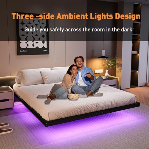 AGXI Floating Bed Frame with LED Lights and Charging Station, 10 Inch King Size Floating Bed Frame, King Platform Bed Frame, No Box Spring Needed, Easy to Assemble - Image 3