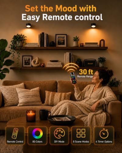 Rechargeable RGB Wall Sconces with Remote, Dimmable 360° Lights - Image 6
