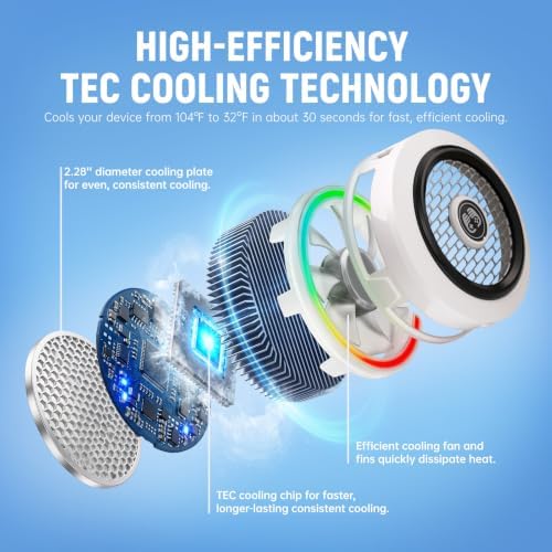 Phone Cooler for Gaming, Smart Temp Control, RGB LED Lights, White - Image 2