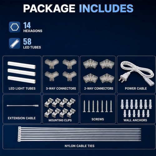 Hexagon LED Garage Light, 64500LM Ultra Bright 14-Hexagon 58-Tube Honeycomb Ceiling Lights, 6000K Daylight for Garage Gym, Car Detailing, Workshop, Warehouse & Auto Studio, DIY Hex Lights - Image 5