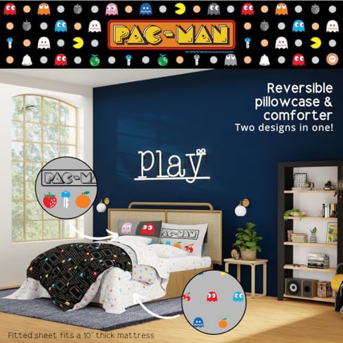 Pac-Man Gaming Bedding 7 Piece Super Soft Cozy Reversible Comforter and Sheet Set with Sham, Full, (Officially Licensed Product) By Franco - Image 5