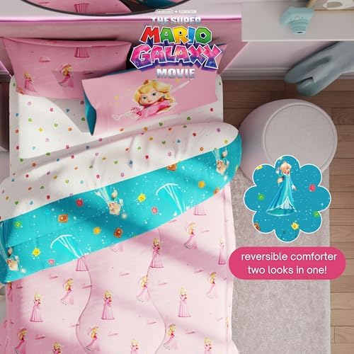 The Super Mario Galaxy Movie Bedding Set, Full Size 7 Piece Set Kids Super Soft Cozy Reversible Comforter and Sheet Set with Sham, Princess Peach (100% Officially Licensed Product) by Franco - Image 4