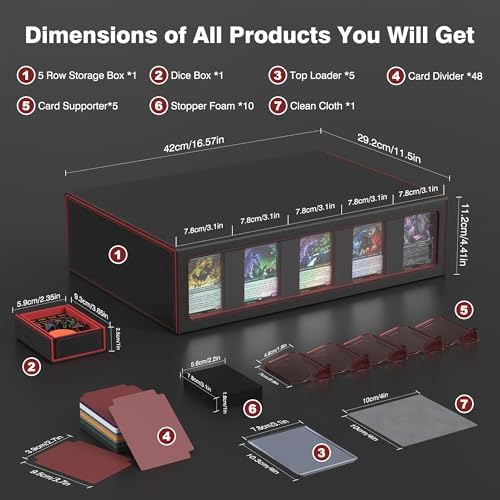 Kabinka MTG Card Storage Box with Handle & Mechanical Latch,5-Row 3900+ Commander Trading Card Case with Sealed Display Window,Top Loaders Organizer Deck Box for MTG/TCG/PTCG/Sports Cards (Black Red) - Image 4