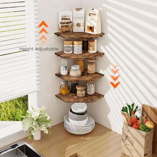Homode Corner Shelf Wall Mount, Set of 4 Floating Corner Shelves with Cord Hole for Cable Box, Wood Corner Hanging Shelves for Bathroom Bedroom Kitchen, Rustic Brown - Image 5