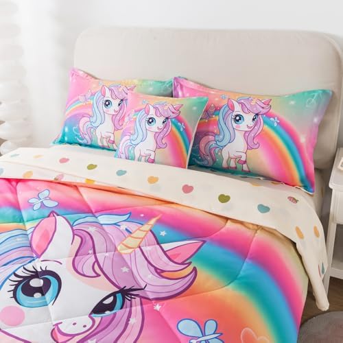 ADASMILE A & S 6Pcs Unicorn Bedding Twin for Girls Princess Rainbow Bedding - Image 3
