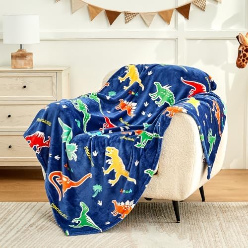 SOCHOW Glow in The Dark Dinosaur Blanket, Blue 50 x 60 Inches - Image 3