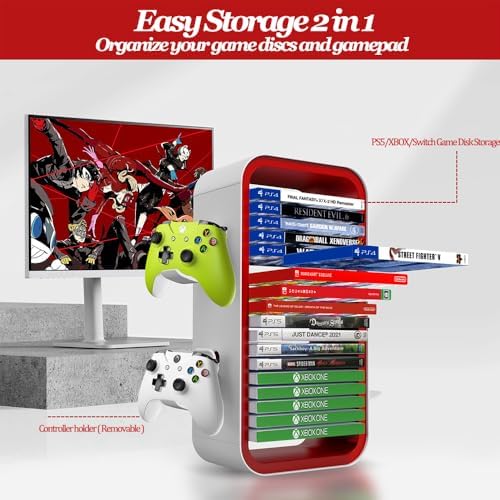 Game Storage Tower Compatible with PS5/ Xbox/Switch, Red - Image 3