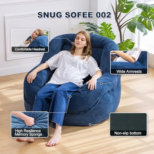 Giant Bean Bag Chair for Adults, Oversized Floor Lounge Chair with Armrests | Royal Blue, soft corduroy and resilient foam for living rooms, bedrooms, reading nooks, gaming rooms, movie nights, and pets - Image 3