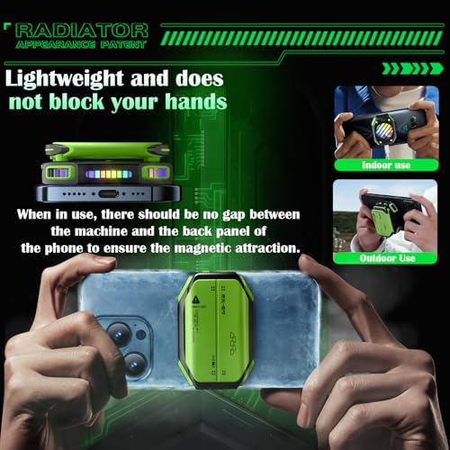 Magnetic Phone Cooler with Rechargeable Battery, LED Cooling Fan with Semiconductor Cooling,Phone Cooler with Power Display, Suitable for Phone Gaming Enthusiasts, Live Broadcast Crowd Network (Green) - Image 5