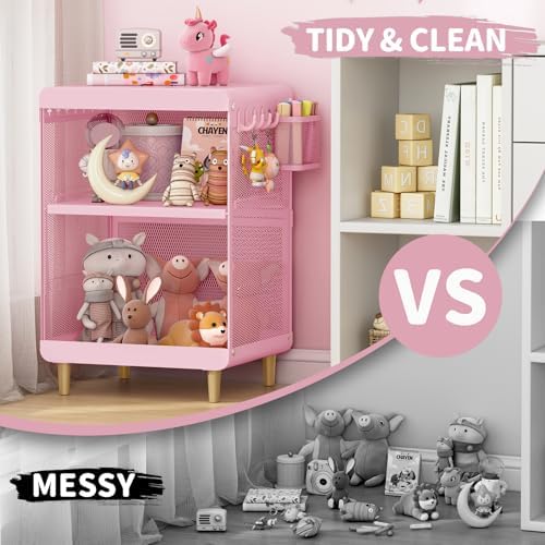 SYKIARIOL Kids Nightstand for Girls, 3-Tier Storage Shelf, Pink - Image 6
