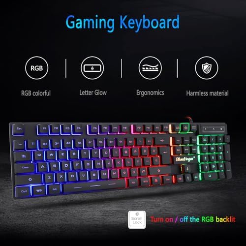 BlueFinger RGB Gaming Keyboard and Backlit Mouse Combo, USB Wired, LED Gaming Set for Laptop PC Computer Game and Work - Image 3