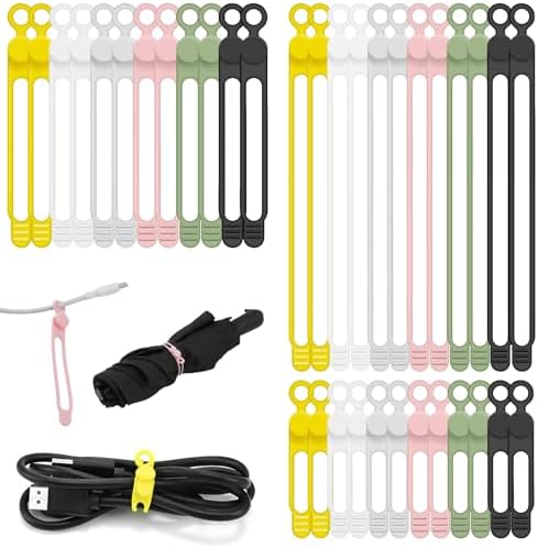 36Pcs Silicone Cable Ties, 6 Colors Data Cable Organizer Ties, 3 Sizes Cord Ties for Charging Cables, Wire Organizers, Electrical Cords, Computer Wires, Cord Organizers by CozyNestMo