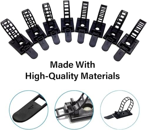 50PCS Adjustable Cable Tie Mounts – Adhesive Cord Clips with Screw Hole, Reusable Cable Organizer for Desk TV PC Gaming Wire Management, Black – Cable Tie Up - Image 5
