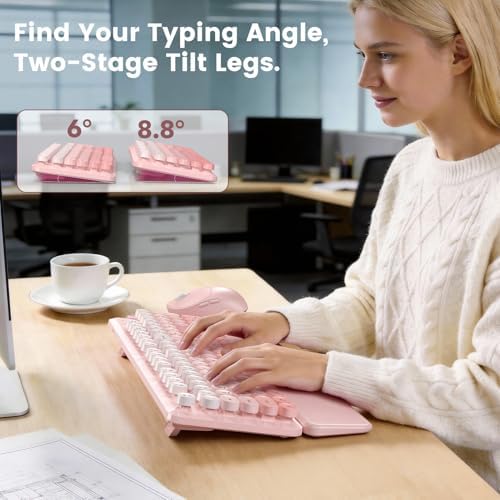 Wireless Keyboard and Mouse Combo, Magnetic Soft-Touch Wrist Rest, Pink - Image 5