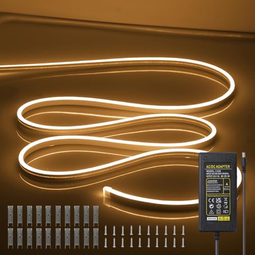 Neon LED Strip Lights 16.4FT/5M 12V DC Waterproof Flexible LED NEON Light for Indoors Outdoors Decorm (Include Adapter, Warm White) by OWOFYDRForprofessional