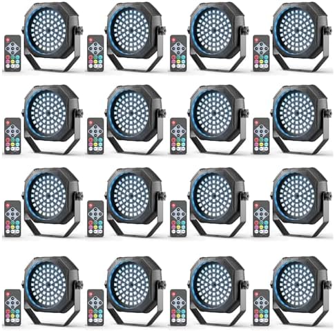 Rechargeable Strobe Light, 60 LED RGB Mini Stage Light, 30W Battery Powered Strobe with Remote & Sound- Activated Control Mode, LED Par Can for Party Home Band Bars, 16 Pack by DazzlingStageStageLights