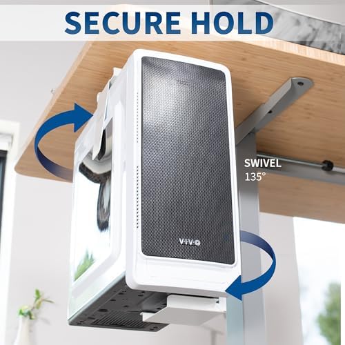VIVO Adjustable Under Desk and Wall Mount for PC 3.5-7.8 inches Wide, Computer Case CPU Holder with Swivel and Secure Locking, White, MOUNT-PC01W - Image 2