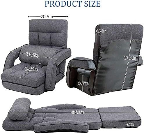 Indoor Floor Gaming Chairs for Adults with Back Support,Chaise Lounge, 14-Position Folding Lazy Sofa with Pillow for Living Room, Bedroom, Balcony(Grey) 8803GR - Image 6