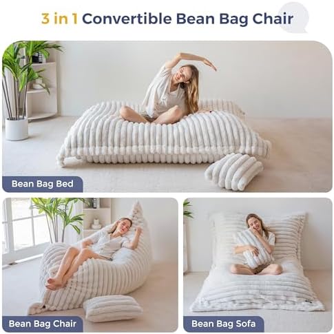 MAXYOYO Giant Bean Bag Chair with Pillow, 3 in 1 Convertible Bean Bag Chair - Image 3