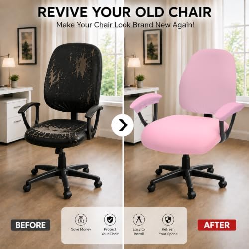 Stretchable Separate Office Chair Seat Covers - Universal Stretch Computer Chair Slipcover Rotating Backrest Coverings & Cushion Protectors & Armrest Covers for Dogs, Cats, Pets, Pink - Image 2