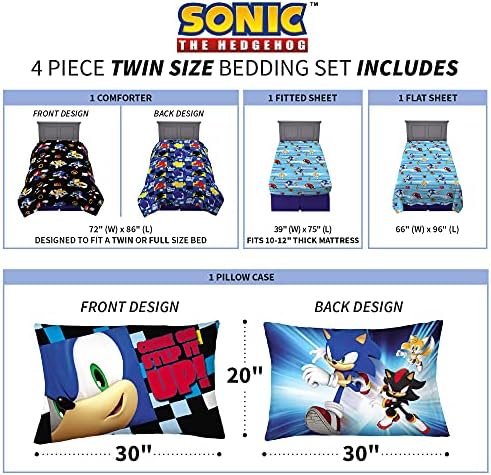 Sonic the Hedgehog Anime Kids Super Soft Comforter and Sheet Set, 4 Piece Twin Size by Franco - Image 4
