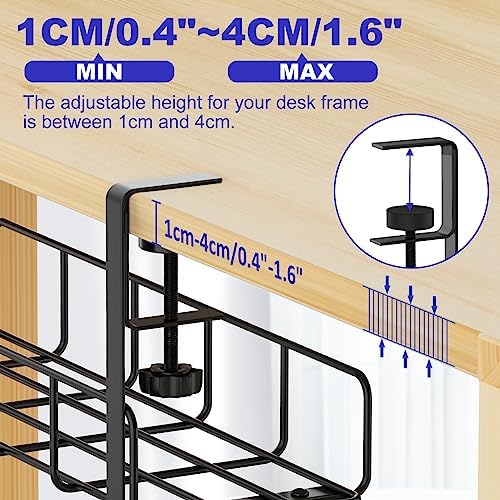 Under Desk Cable Management Tray No Drill Steel Tray Black - Image 4