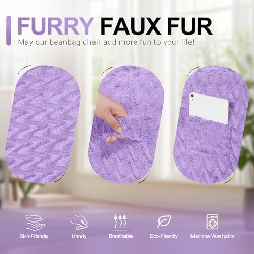 6FT Bean Bag Chair,Giant Bean Bag Chairs for Adults,Big Bean Bags with Memory Foam Filled, Large Beanbag Chairs with Chevron Plush Cover-Purple - Image 6
