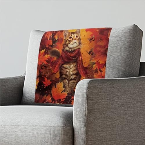Recliner Headrest Protector 26x16 Inch - Durable Polyester Cover, Water-Resistant & Breathable with Anti-Slip Base, Easy-Install Includes Nails Thanksgiving Cute Cat Print by ZCFYGDX