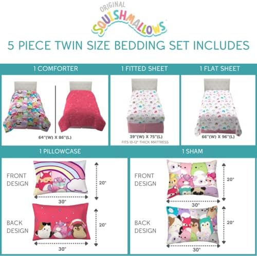 Franco Squishmallows Bedding Super Soft Comforter and Sheet Set with Sham, 5 Piece Twin Size - Image 4