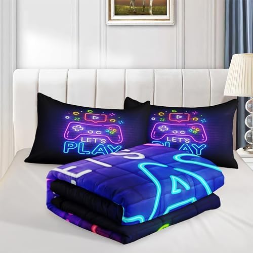 6 PCS Gaming Bedding Sets,Purple Gaming Comforter Set for Boys,Kids Bedding Set for Boys,Full Size Bedding Sets for Boy,Bed in A Bag with Sheets(Full,Purple Color) - Image 3