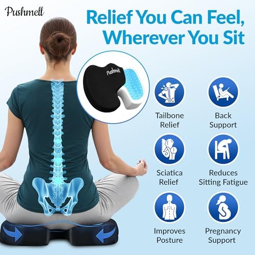 Premium Memory Foam Gel Seat Cushion for Tailbone, Coccyx, Back & Sciatica Pain Relief – Fits 17.5” x 14” Seats, Ergonomic Office & Desk Chair Cushions for Home, Car – Includes Bonus Extra Cover - Image 2