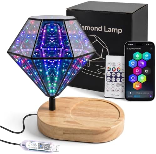 Infinity Mirror Diamond Lamp, RGB Ambient lighting with APP & Remote by PRIDEAST
