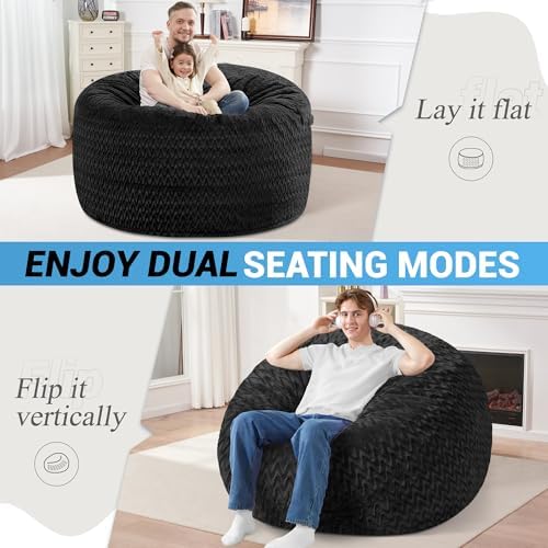 HABUTWAY 4FT Bean Bag Chair,Giant Bean Bag Chairs for Adults,Big Bean Bags with Memory Foam Filled, Large Beanbag Chairs with Chevron Plush Cover-Black - Image 3