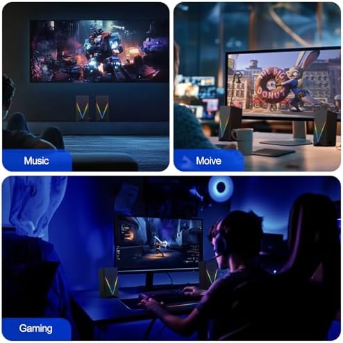 Computer Speakers, Desktop PC Speakers with 6 Colorful RGB Lights, Headphone Jack, Enhanced Bass and Volume Control, USB Powered & 3.5mm Aux Gaming Speakers for Laptop Monitor PC Tablet Phone - Image 7