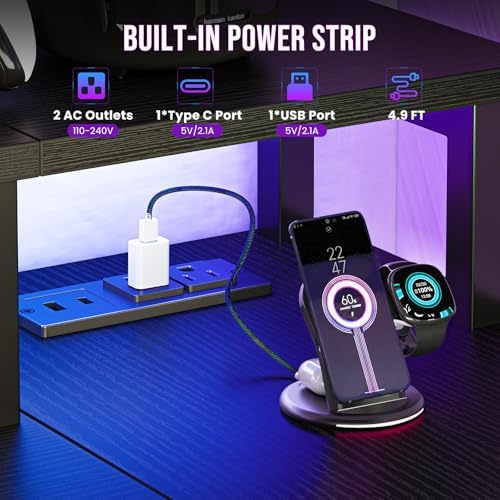 DUMOS 53 Inch Gaming Desk, L Shaped Desk, LED Lights - Image 4