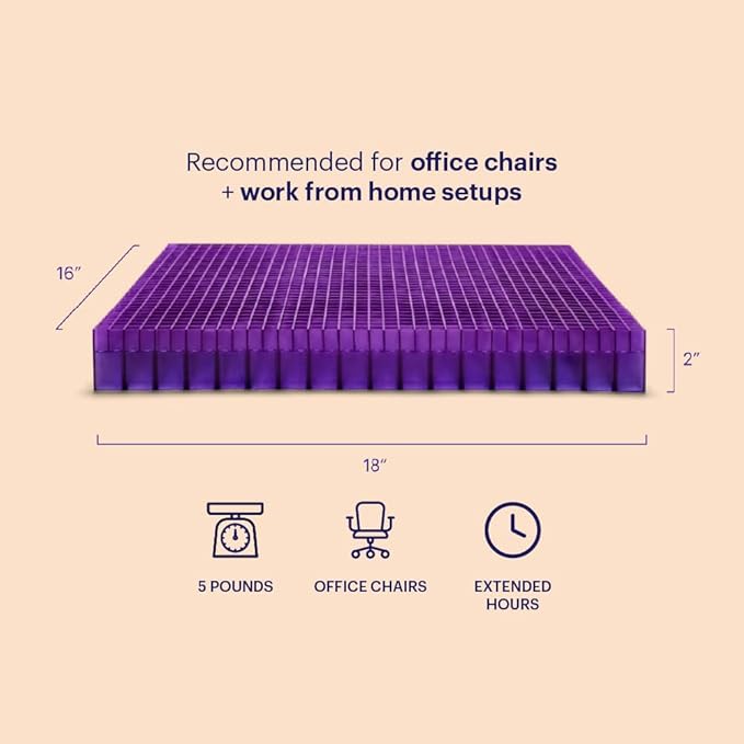 Purple Double Seat Cushion, Two-Sided Soft and Firm 2 Inch Gel Seat Cushion | GelFlex Grid for Office Chair, Car - Pressure-Reducing, Temperature-Neutral, No-Slip - Made in USA - Image 2
