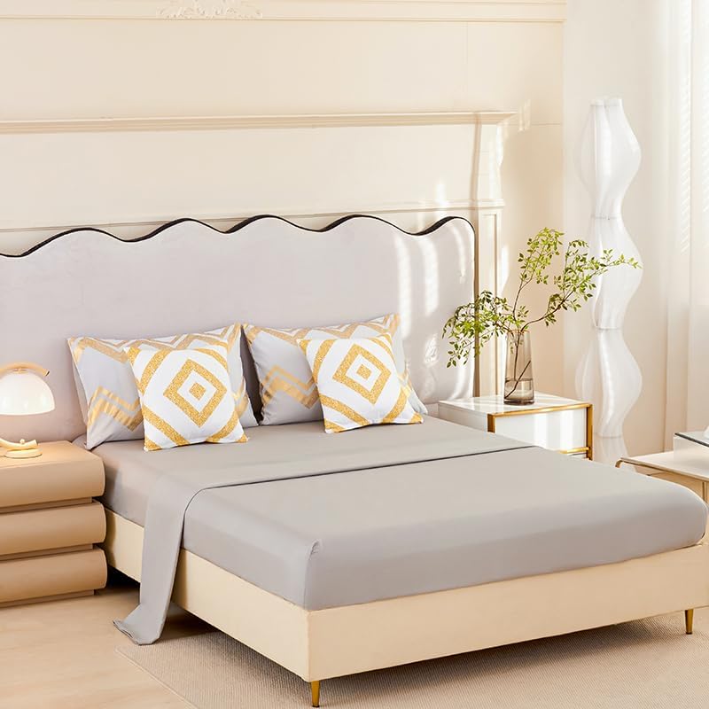 7PCS Gold and Grey Comforter Set,Gray Comforter Set Queen Size,Grey Bedding Sets Queen,Bed Set with Pillowcase,Sheets - Image 3