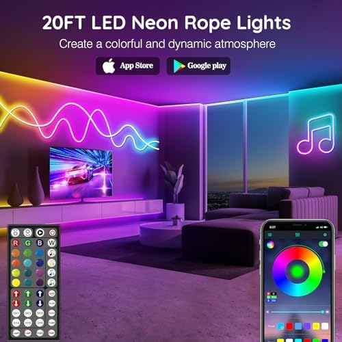 AILBTON 20Ft LED neon Lights with Remote APP Control IP65 Waterproof Flexible Neon Strip Lights 24V RGB Rope Lights for Bedroom Room Outdoors Décor - Image 2