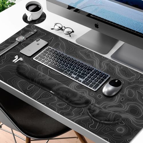 Gimars 4 in 1 Mouse Pad and Keyboard Wrist Rest Set, Large Mouse Pad with Memory Foam Wrist Support Pad for Desk with Coaster, Easy Typing Pain Relief, Gaming Office Home 31.5x12 in, Topographic Map - Image 2